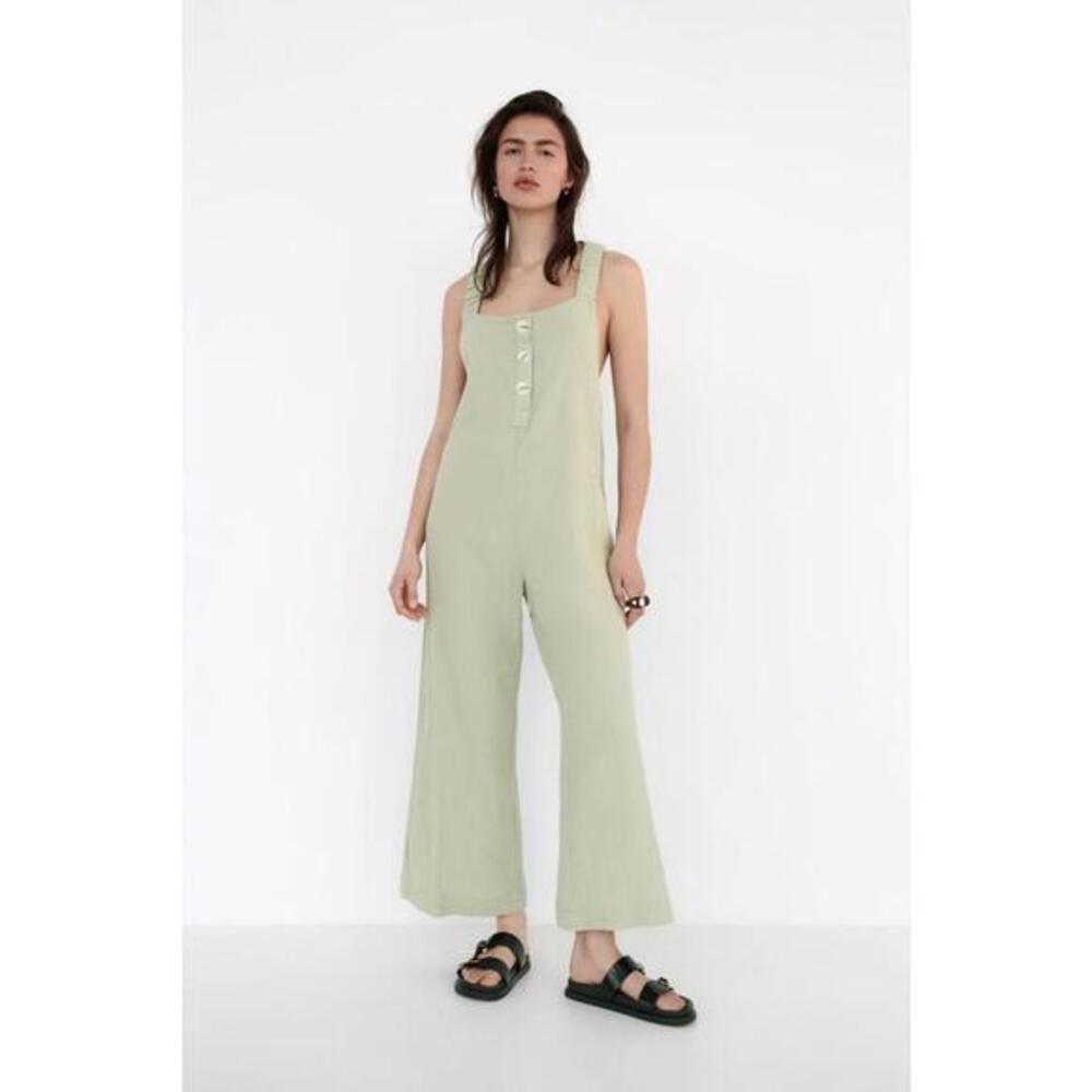 Zara Womens Guaze Cotton Soft Jumpsuit One Piece‎ Mint Green Size Small